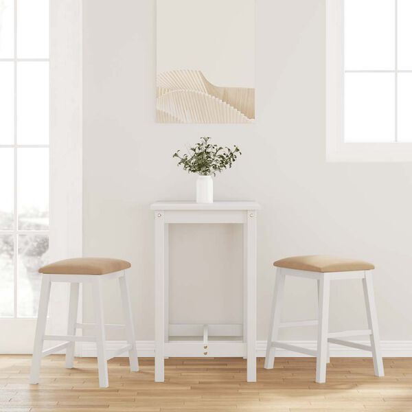 vidaXL Chaises de bar avec coussins 2 pcs blanc bois massif d'hévéa