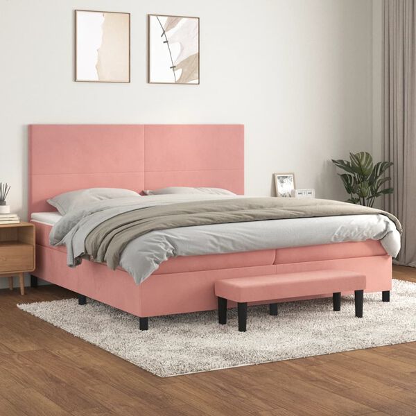vidaXL Sommier &agrave; lattes de lit avec matelas Rose 200x200 cm Velours
