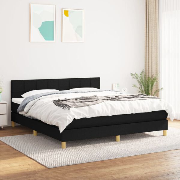 vidaXL Sommier &agrave; lattes de lit avec matelas Noir 180x200 cm Tissu