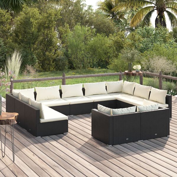 vidaXL Salon de jardin 11 pcs avec coussins Noir R&eacute;sine tress&eacute;e