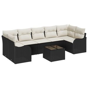 vidaXL Ensemble de canap&eacute; de jardin avec coussin 8 pcs Noir et Cr&egrave;me