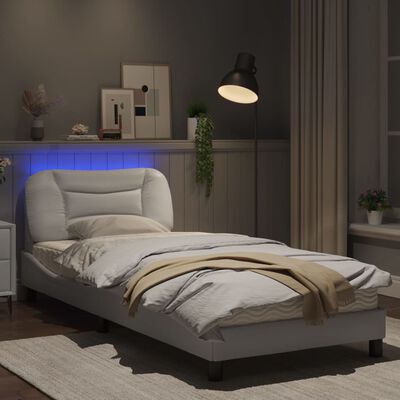 vidaXL Cadre de lit avec lumières LED blanc 90x190 cm similicuir