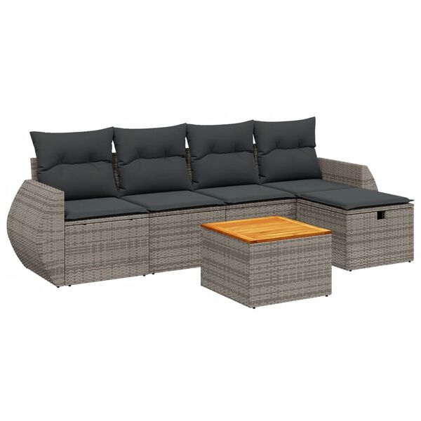 vidaXL Salon de jardin 6 pcs avec coussins gris r&eacute;sine tress&eacute;e