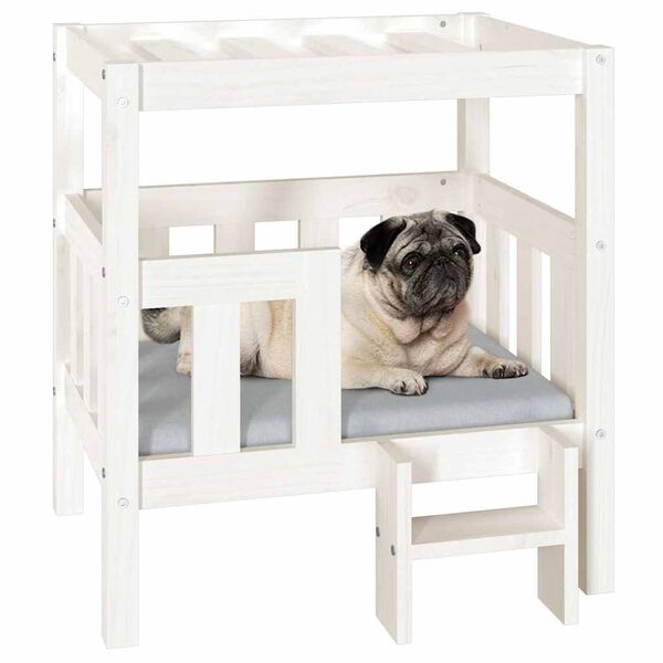 vidaXL Lit pour chien Blanc 65,5x50,5x70 cm Bois de pin solide