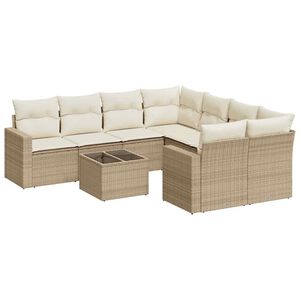 vidaXL Salon de jardin avec coussins 9 pcs beige r&eacute;sine tress&eacute;e