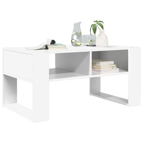 vidaXL Table basse Blanc 92 x 53 x 45 cm Bois d'ing&eacute;nierie
