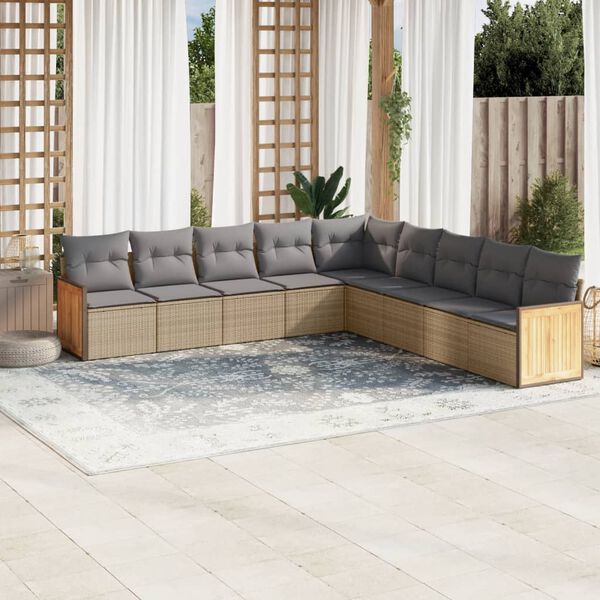 vidaXL Salon de jardin avec coussins 9 pcs beige r&eacute;sine tress&eacute;e