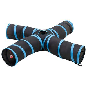 vidaXL Tunnel pour chats à 4 voies Noir et bleu 25 cm Polyester