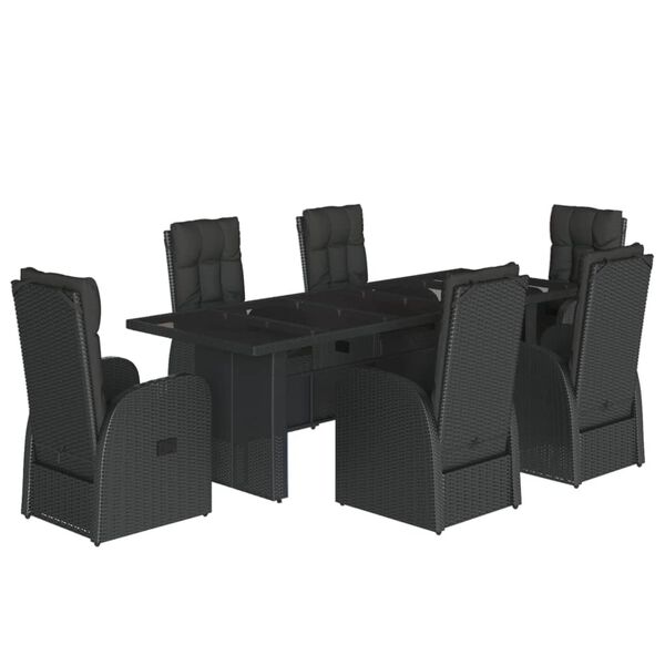 vidaXL Ensemble &agrave; manger de jardin coussins 7 pcs noir r&eacute;sine tress&eacute;e