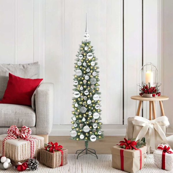 vidaXL Arbre de No&euml;l artificiel slim avec 150 LED Vert et blanc 120 cm