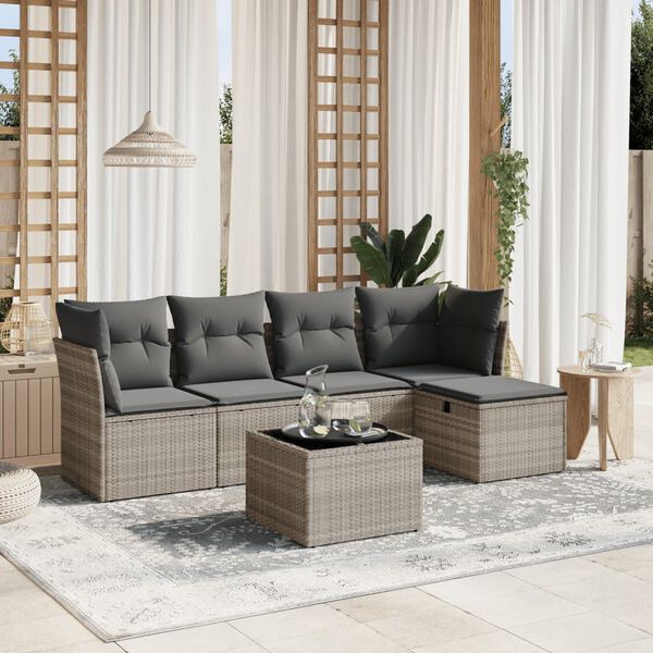 vidaXL Salon de jardin 6 pcs avec coussins gris clair r&eacute;sine tress&eacute;e