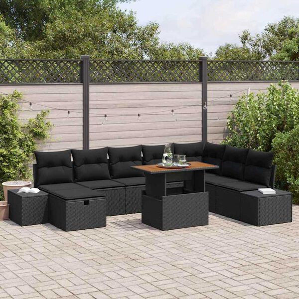 vidaXL Ensemble de canap&eacute; de jardin 9 pcs Noir Poly rotin