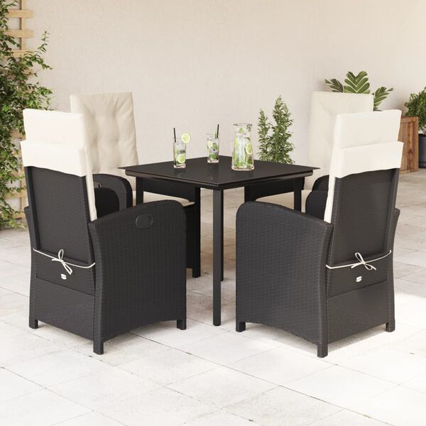 vidaXL Ensemble &agrave; manger de jardin coussins 5pcs Noir R&eacute;sine tress&eacute;e