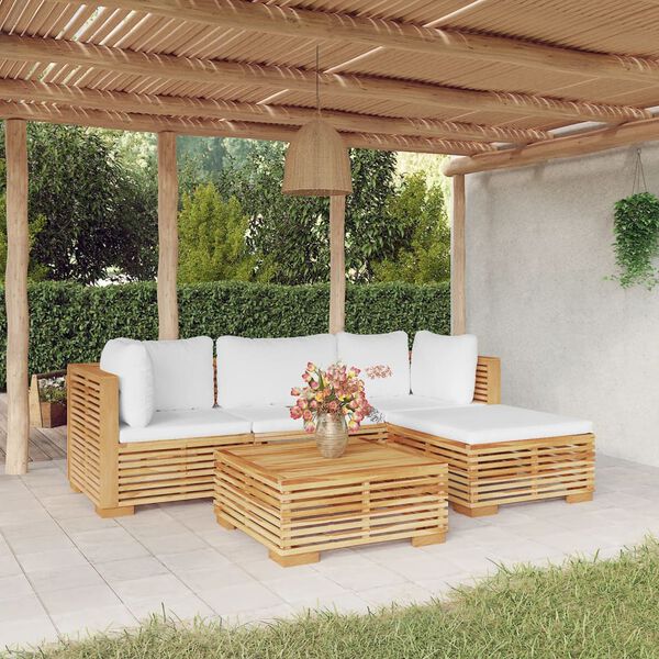 vidaXL Salon de jardin 5 pcs avec coussins Bois de teck solide