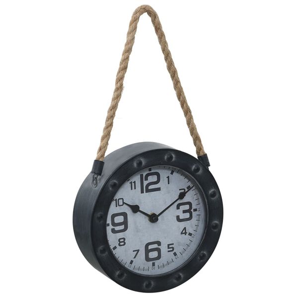 vidaXL Horloge murale avec corde Noir 20 cm M&eacute;tal et MDF