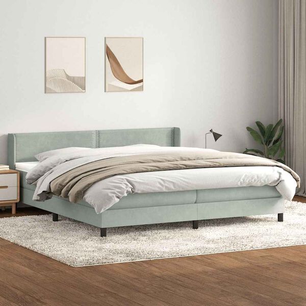vidaXL Sommier &agrave; lattes de lit et matelas gris clair 180x210cm velours