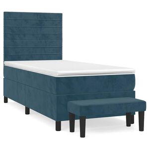 vidaXL Sommier &agrave; lattes de lit et matelas Bleu fonc&eacute; 80x200 cm Velours