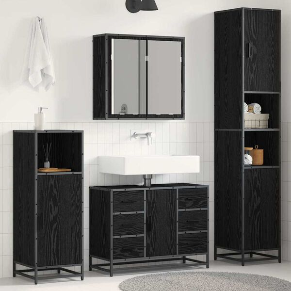 vidaXL Ensemble de mobilier de salle de bain 3 pcs Ch&ecirc;ne noir