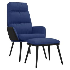 vidaXL Chaise de relaxation avec tabouret Bleu Tissu et similicuir