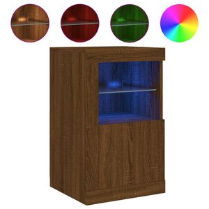 vidaXL Armoire lat&eacute;rale avec lumi&egrave;res LED ch&ecirc;ne marron bois ing&eacute;nierie