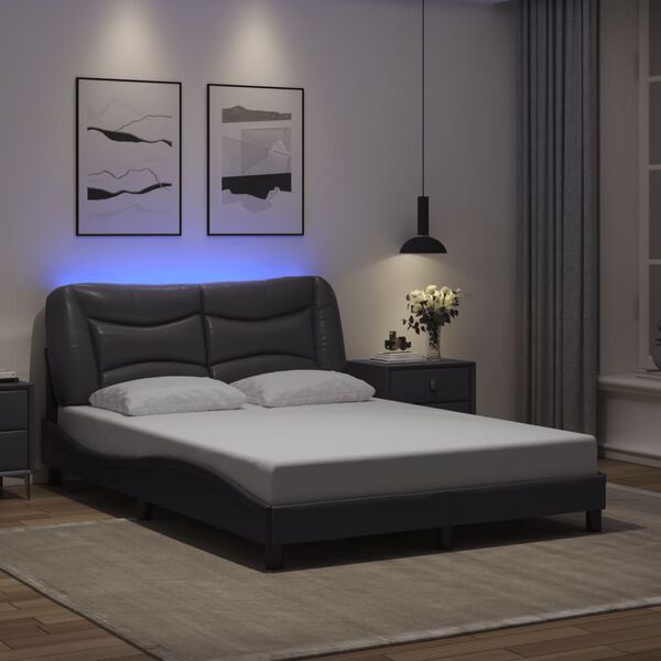 vidaXL Cadre de lit avec LED sans matelas Hvar gris 140x200 cm