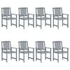 vidaXL Chaises de jardin et coussins lot de 8 Bois acacia solide Gris