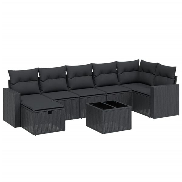 vidaXL Salon de jardin 8 pcs avec coussins noir r&eacute;sine tress&eacute;e
