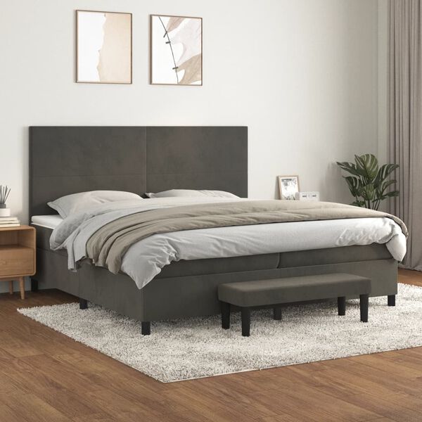 vidaXL Sommier &agrave; lattes de lit et matelas Gris fonc&eacute; 200x200cm Velours