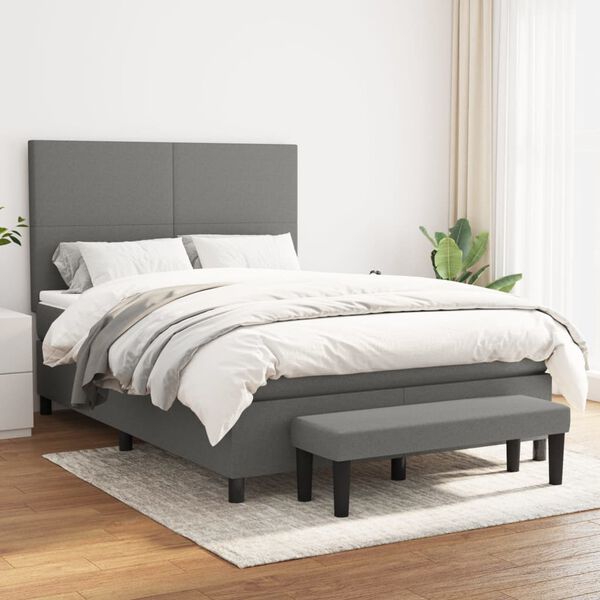 vidaXL Sommier &agrave; lattes de lit avec matelas Gris fonc&eacute; 140x200cm Tissu