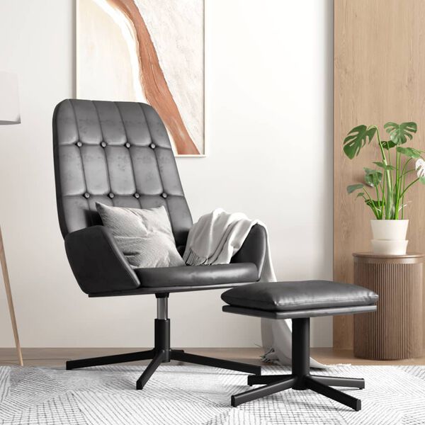 vidaXL Chaise de relaxation avec repose-pied Noir brillant Similicuir