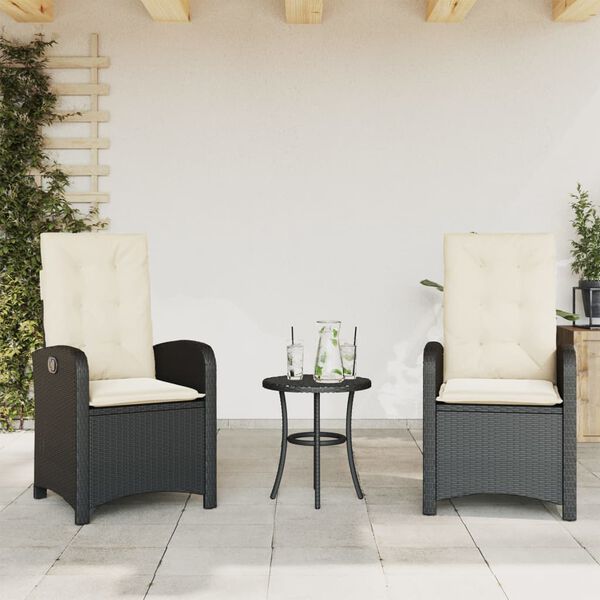 vidaXL Chaises inclinables de jardin lot de 2 et coussins noir rotin