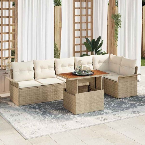 vidaXL Ensemble de canap&eacute; de jardin avec coussin 7 pcs beige et cr&egrave;me