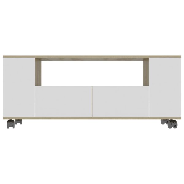 vidaXL Meuble TV Blanc et ch&ecirc;ne sonoma 120x35x48 cm Bois d'ing&eacute;nierie