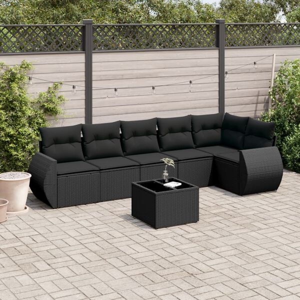 vidaXL Salon de jardin 7 pcs avec coussins noir r&eacute;sine tress&eacute;e