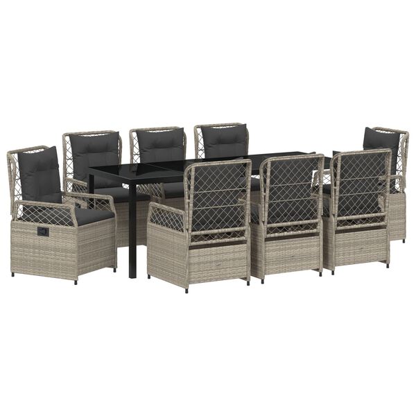 vidaXL Ensemble de salle &agrave; manger pour jardin 9 pcs Gris clair