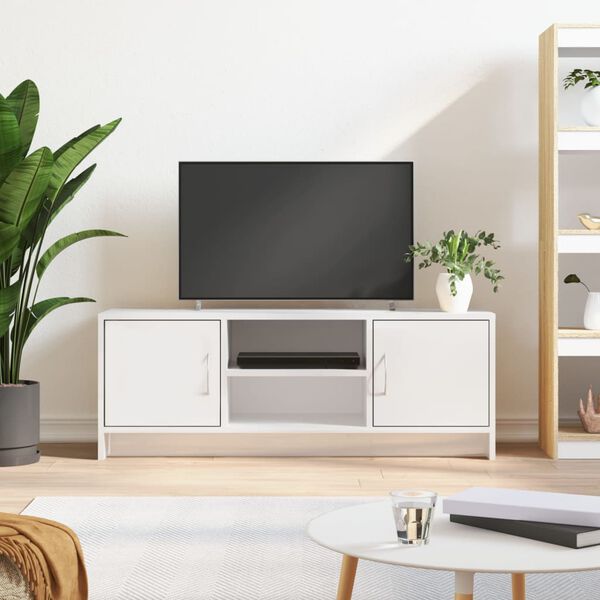 vidaXL Meuble TV blanc brillant 102x30x37,5 cm bois d'ing&eacute;nierie