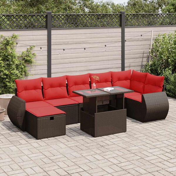 vidaXL Salon de jardin avec coussins 8 pcs marron r&eacute;sine tress&eacute;e acacia