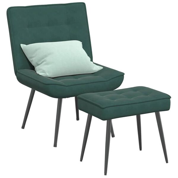 vidaXL Chaise de relaxation avec tabouret Vert fonc&eacute; Velours