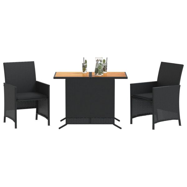 vidaXL Ensemble de bistro 3 pcs avec coussins noir r&eacute;sine tress&eacute;e