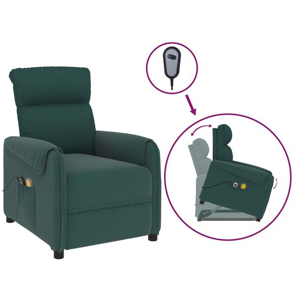 vidaXL Fauteuil de massage Vert fonc&eacute; Tissu