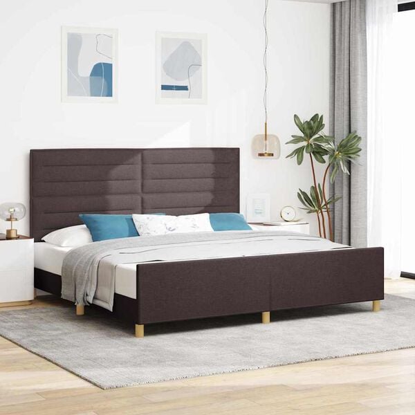 vidaXL Cadre de lit avec t&ecirc;te de lit Marron fonc&eacute; 200 x 200 cm tissu