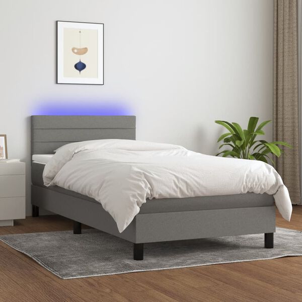 vidaXL Sommier &agrave; lattes de lit avec matelas et LED Gris fonc&eacute; 80x200cm