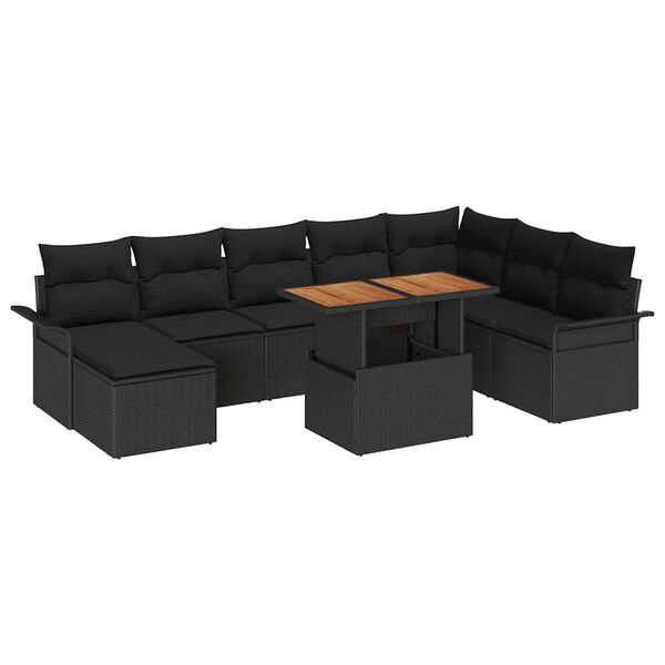 vidaXL Ensemble de canap&eacute; de jardin avec coussin 9 pcs Noir