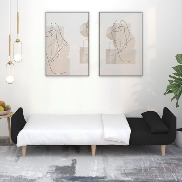 vidaXL Canap&eacute;-lit &agrave; 2 places avec deux oreillers noir tissu