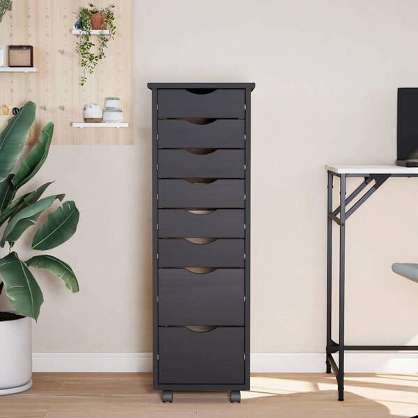 vidaXL Armoire roulante avec tiroirs MOSS gris bois de pin solide