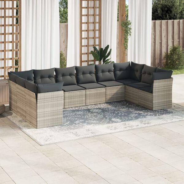 vidaXL Salon de jardin avec coussins 10 pcs gris clair r&eacute;sine tress&eacute;e