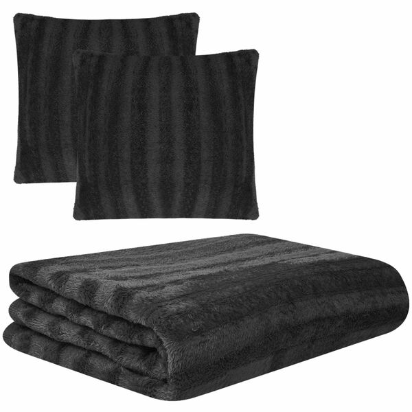 vidaXL Couverture et Coussin Plaid Ray&eacute; Noir 200 x 150 cm Polyester