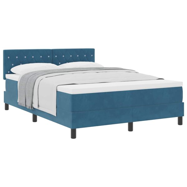 vidaXL Lit &agrave; ressorts avec matelas Bleu fonc&eacute; 140 x 190 cm Velours