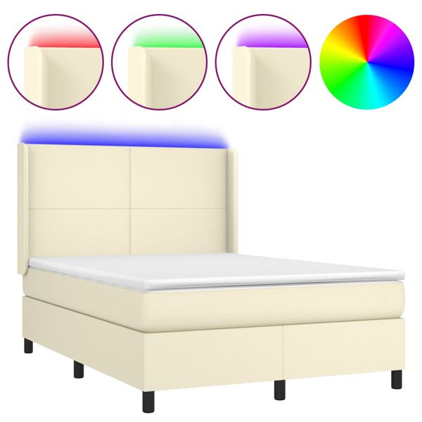 vidaXL Sommier &agrave; lattes de lit matelas LED Cr&egrave;me 140x200 cm Similicuir