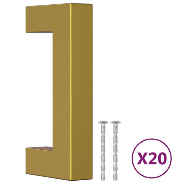 vidaXL Poign&eacute;es d'armoire 20 pcs dor&eacute; 64 mm acier inoxydable